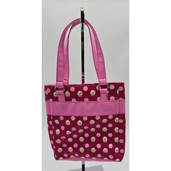 Pink Polka Dot Emoji Tote Bag With Smiley Charm - Picture 2 of 7